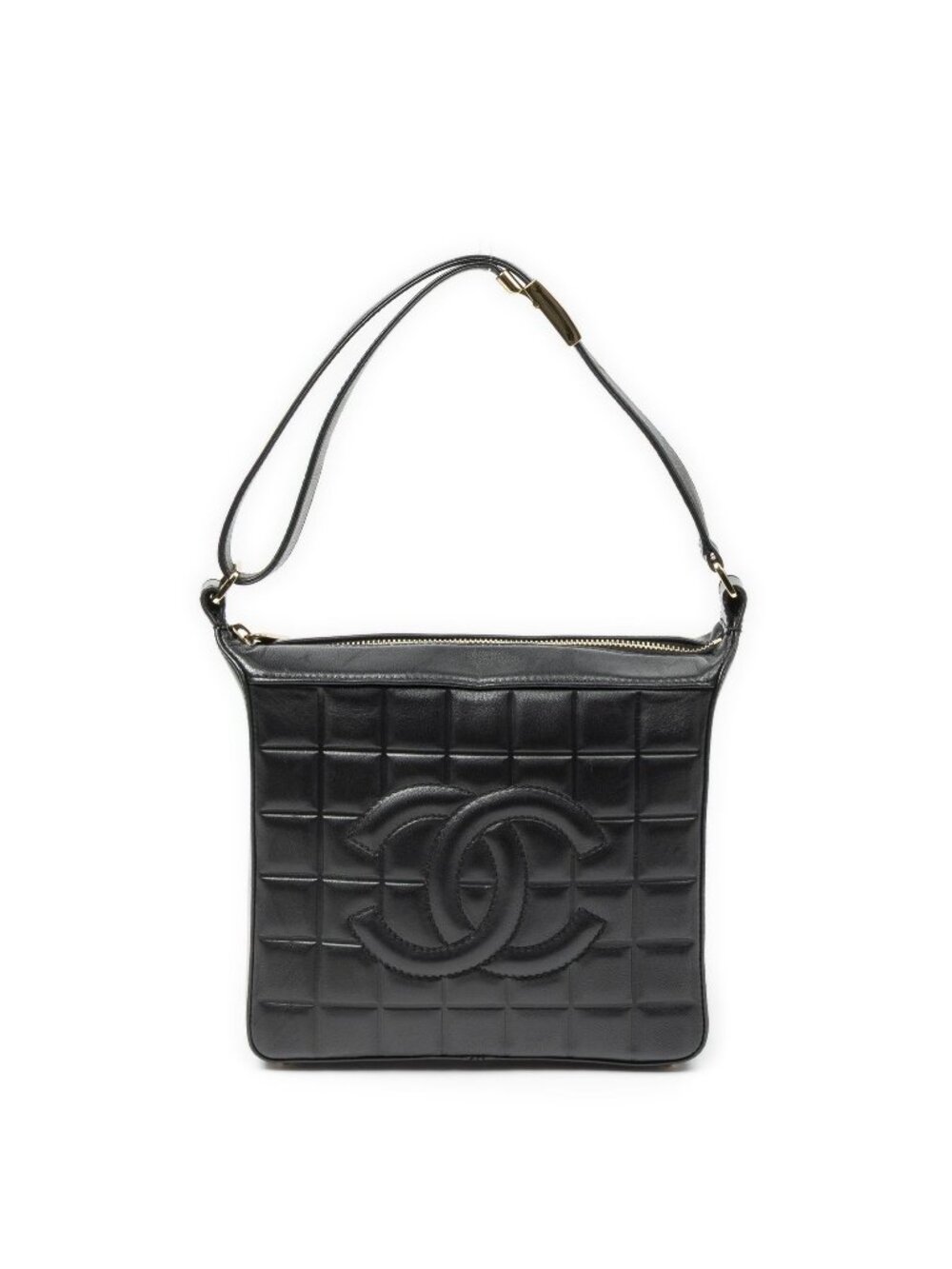 Chanel Small CC Choco Bar Hobo Black Quilted Caviar Leather
